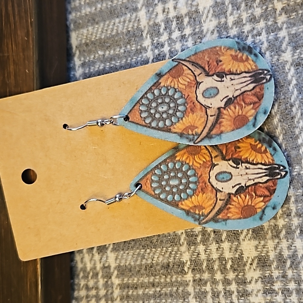 Longhorn Skull Teardrop Earrings